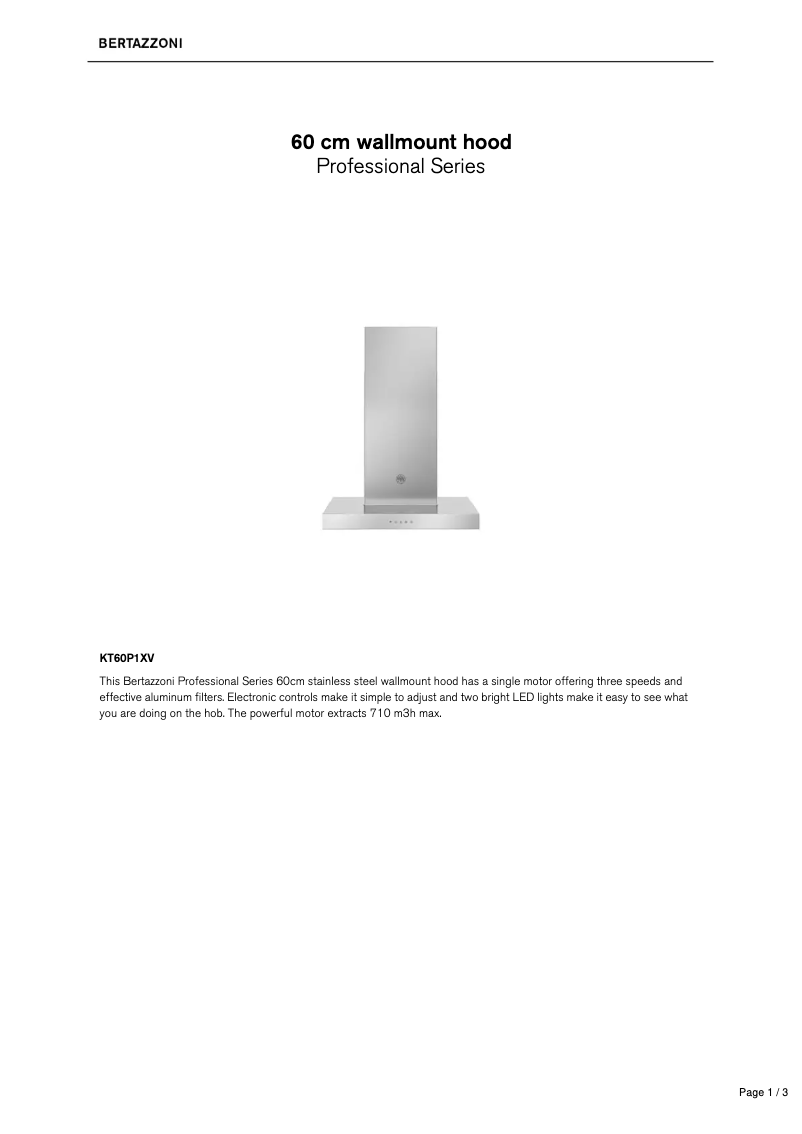Page 1 de la notice Fiche technique Bertazzoni KT60P1XV