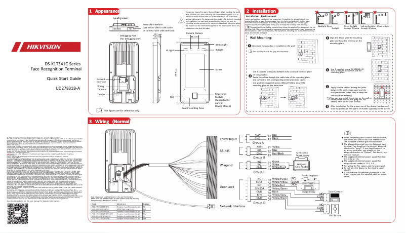 Page n°1 - Guide de démarrage rapide Hikvision DS-K1T341CMW