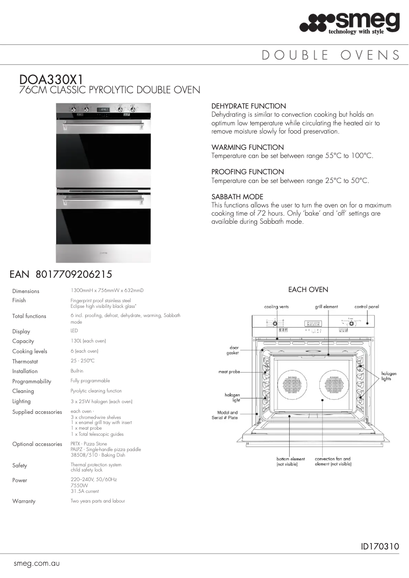 Page 1 de la notice Fiche technique Smeg DOA330X1