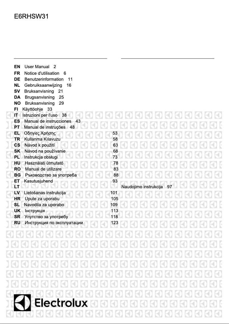 Page 1 de la notice Manuel utilisateur Electrolux E6RHSW31