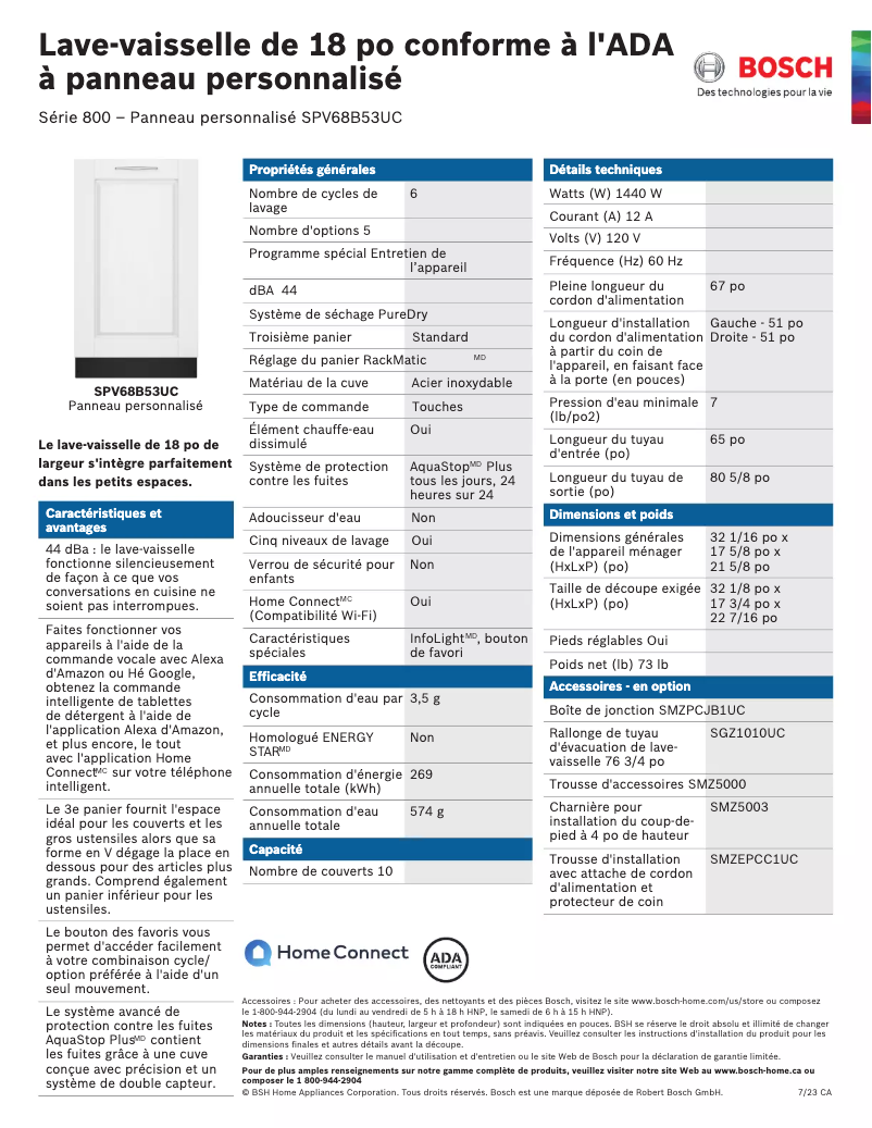 Página 1 del manual Ficha técnica Bosch SPV68B53UC