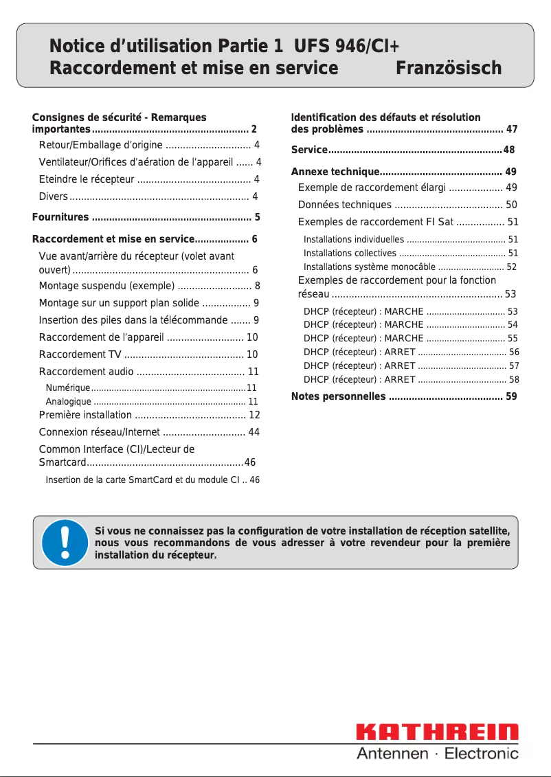 Image de la première page du manuel de l'appareil UFS 946