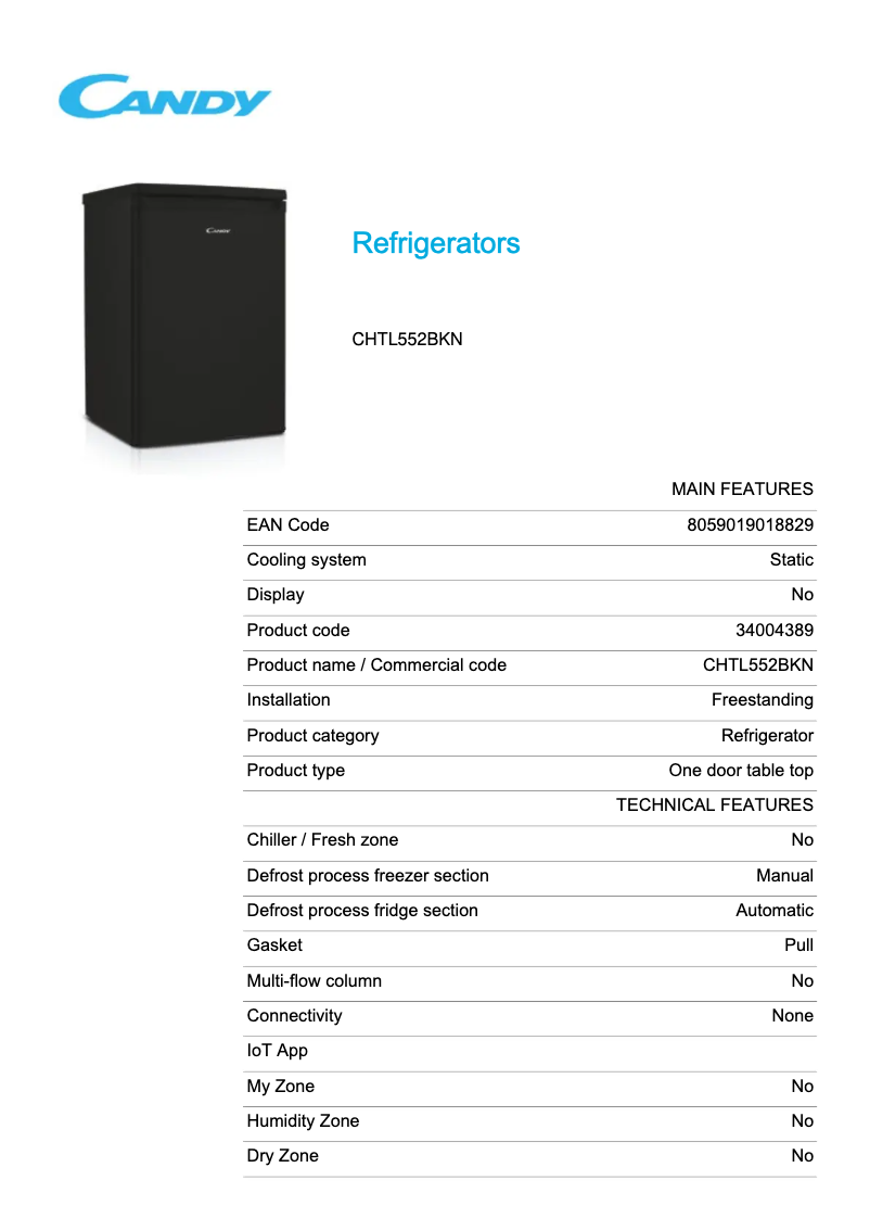Image de la première page du manuel de l'appareil CHTL552BKN