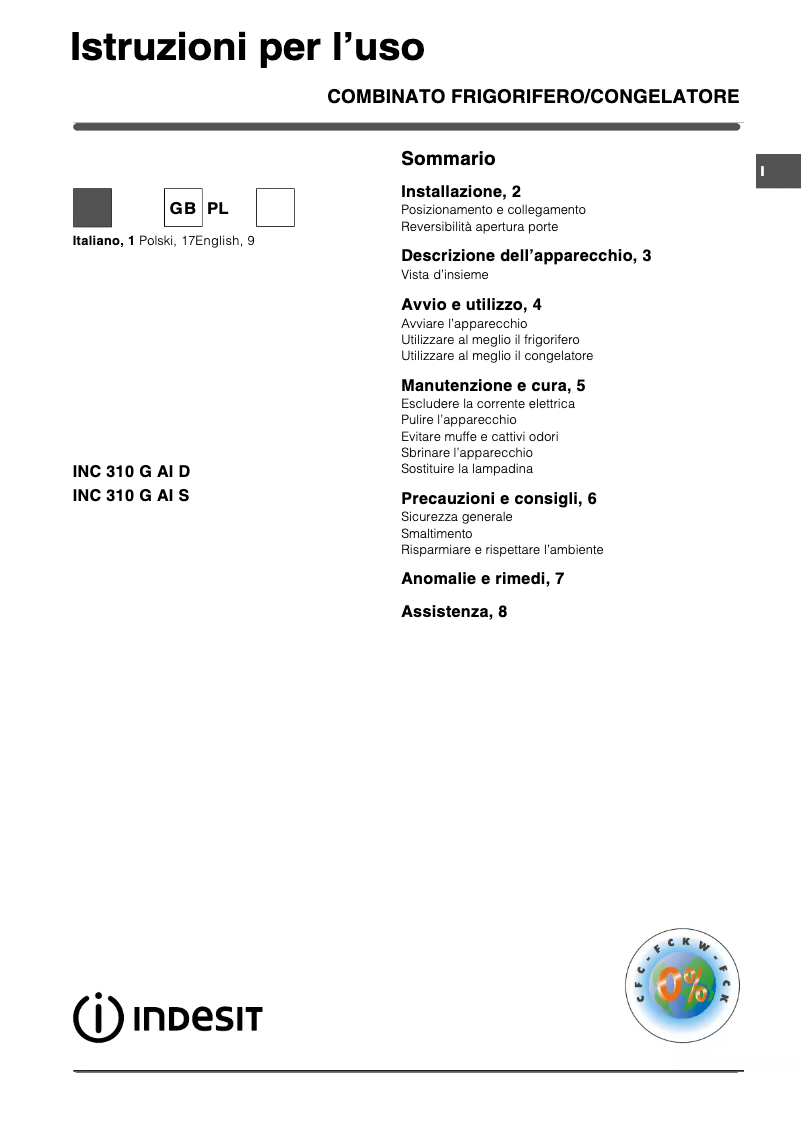 Page 1 de la notice Manuel utilisateur Indesit IN C 310 G AI