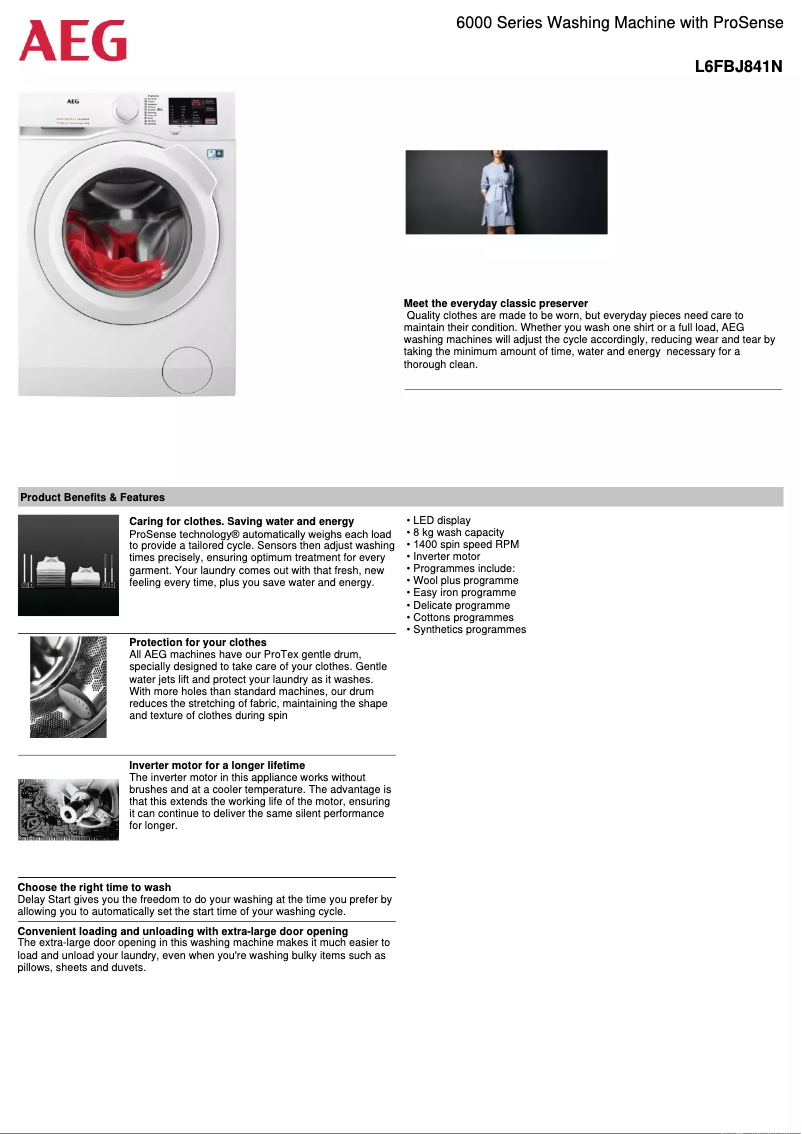 Página 1 del manual Ficha técnica AEG L6FBJ841N