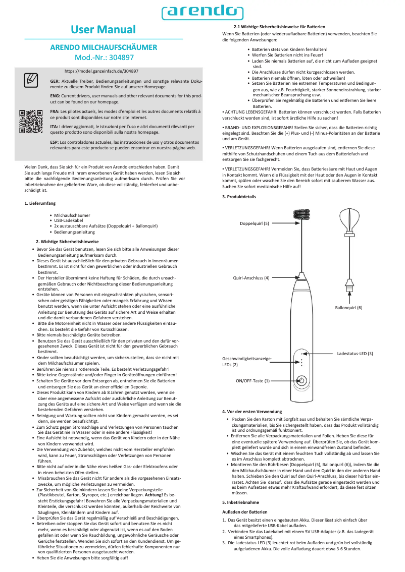 Página 1 del manual Manual de usuario Arendo Milkloud 304897