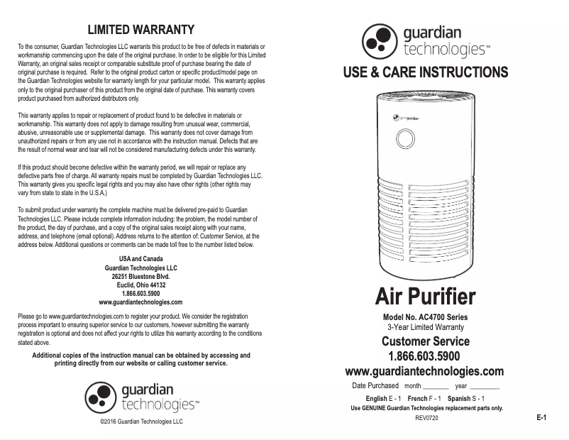 Page n°1 - Manuel utilisateur Guardian AC4700