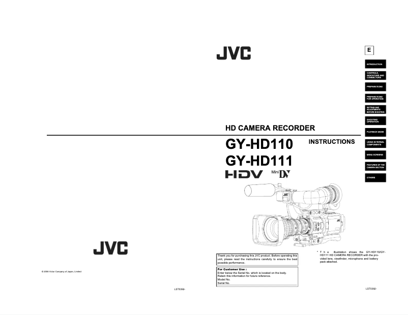 Page n°1 - Manuel utilisateur JVC GY-HD110U
