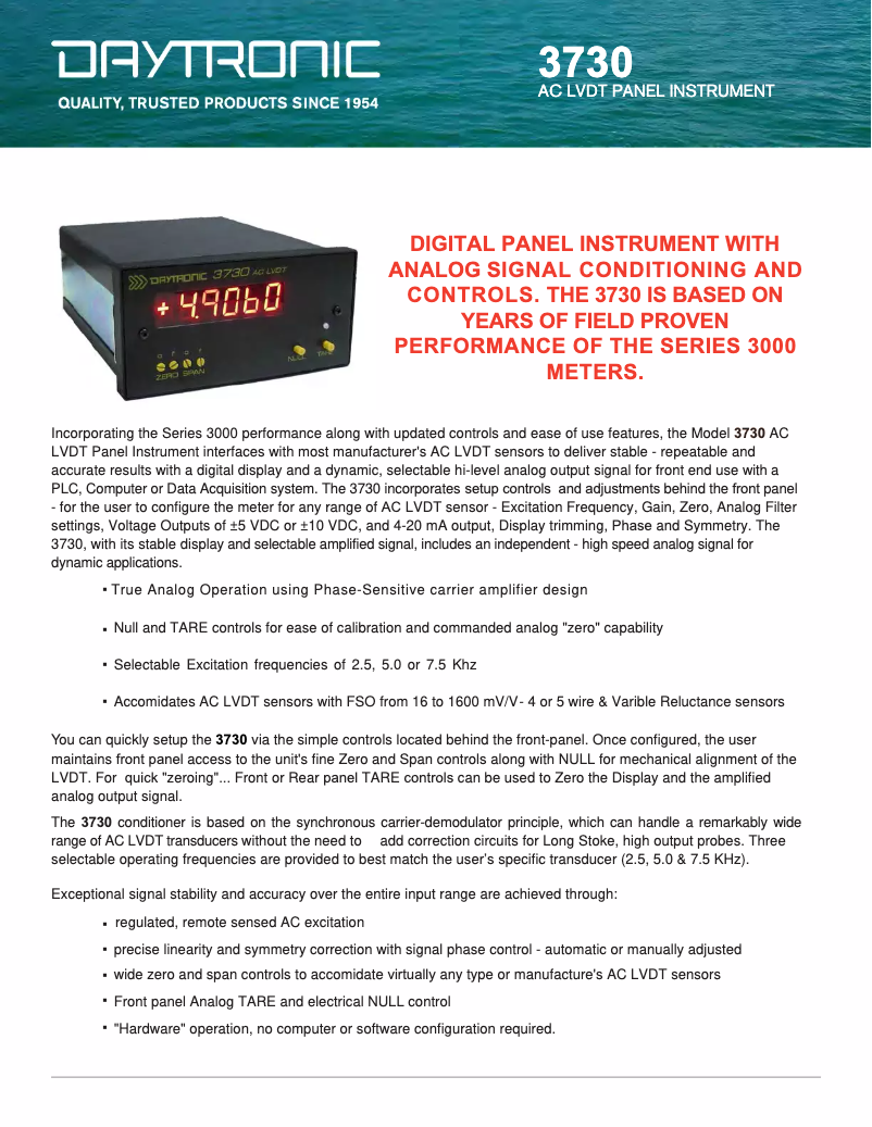 Page 1 de la notice Fiche technique Daytronic 3730