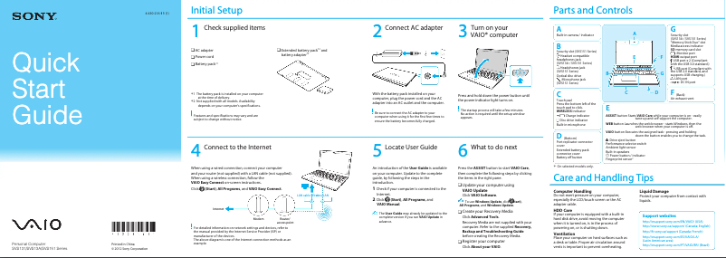 Page n°1 - Guide d'installation Sony Vaio SVS15117FDB