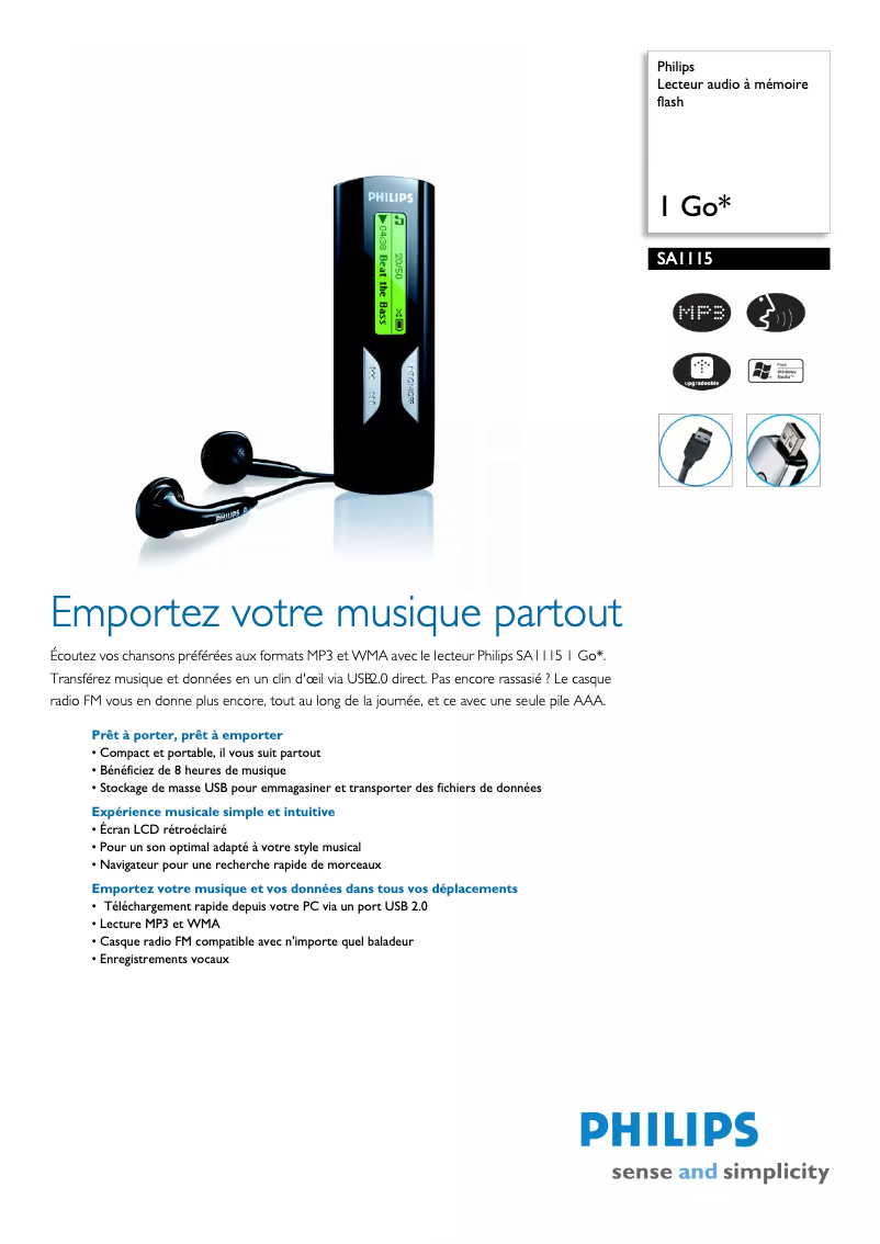 Page n°1 - Fiche technique Philips SA1115