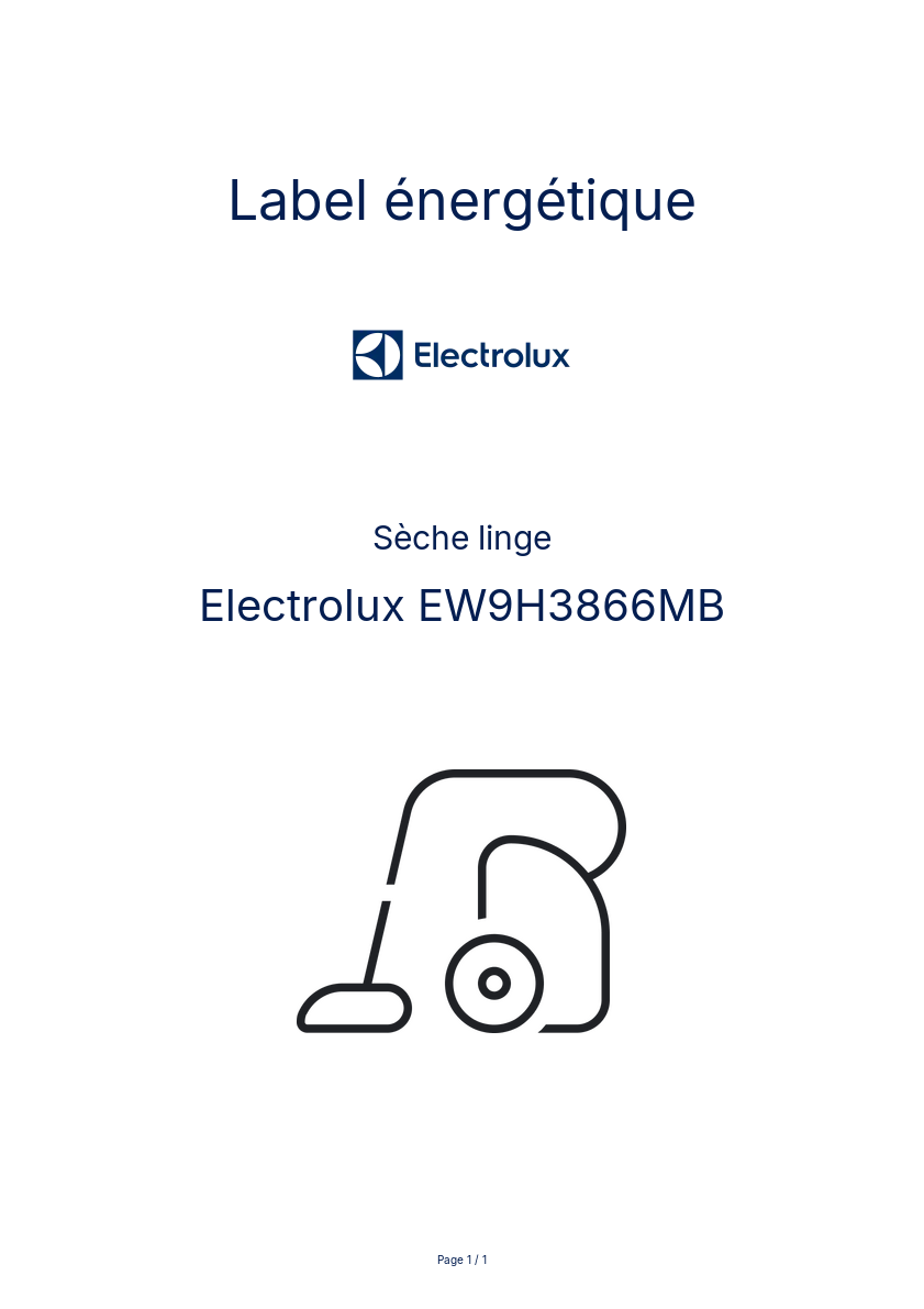 Page n°1 - Label énergétique Electrolux EW9H3866MB