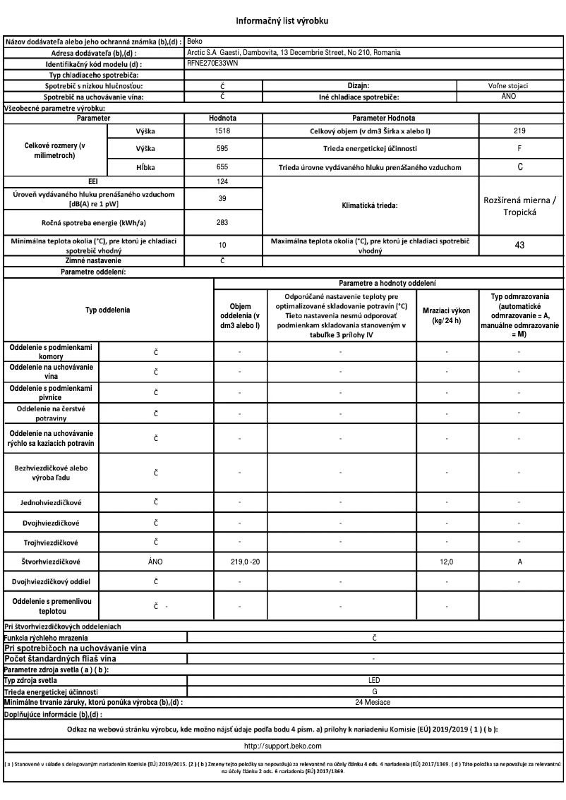 Page n°1 - Fiche technique Beko RFNE270E33WN