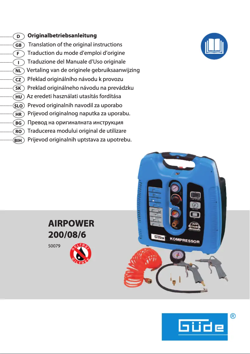 Page 1 de la notice Manuel utilisateur Güde Kompressor Airpower 200/08/6