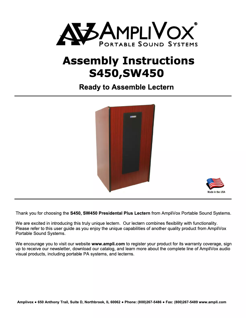 Page 1 de la notice Manuel utilisateur AmpliVox Presidential Plus SW450