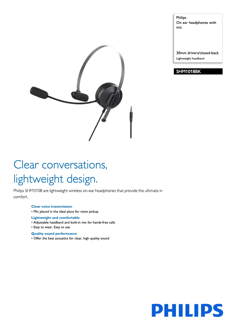 Page 1 de la notice Manuel utilisateur Philips SHM1018