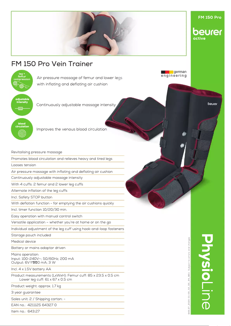 Page 1 de la notice Fiche technique Beurer FM 150