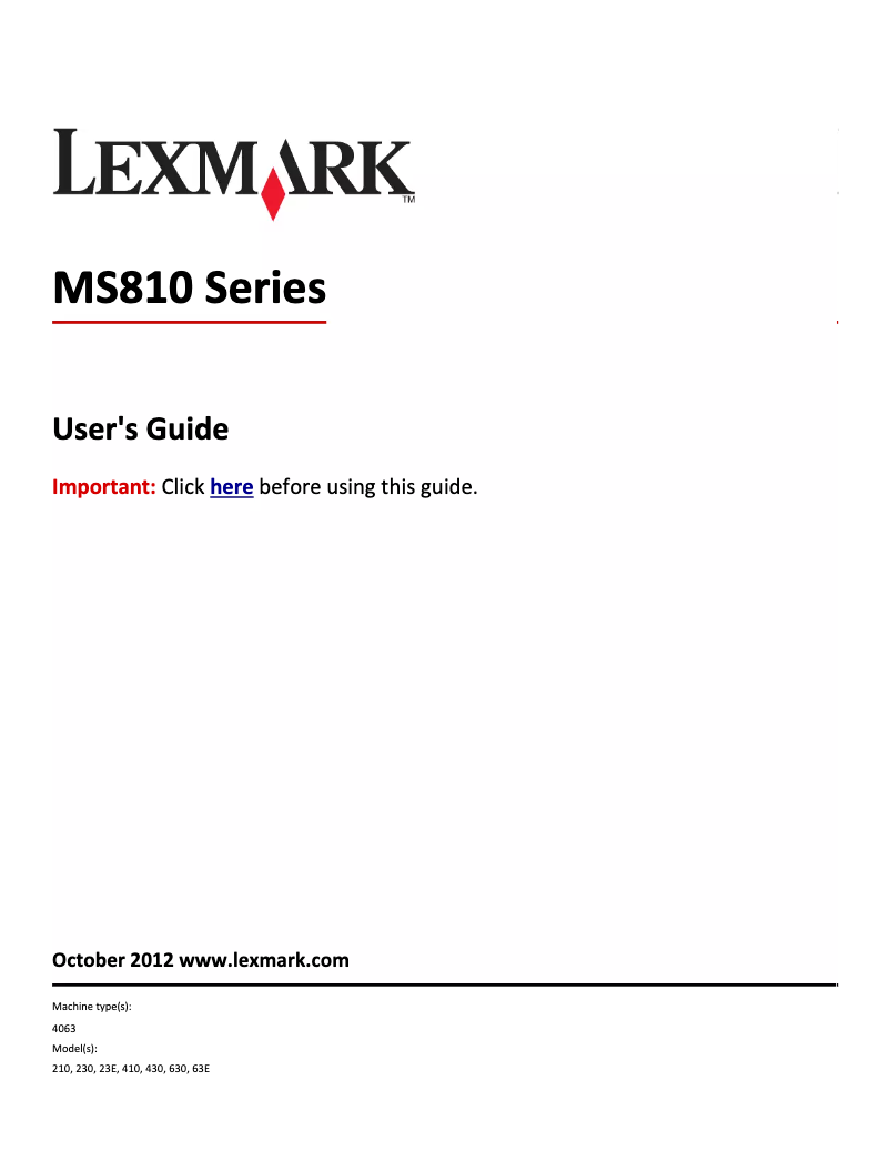 Page 1 de la notice Manuel utilisateur Lexmark MS810dn