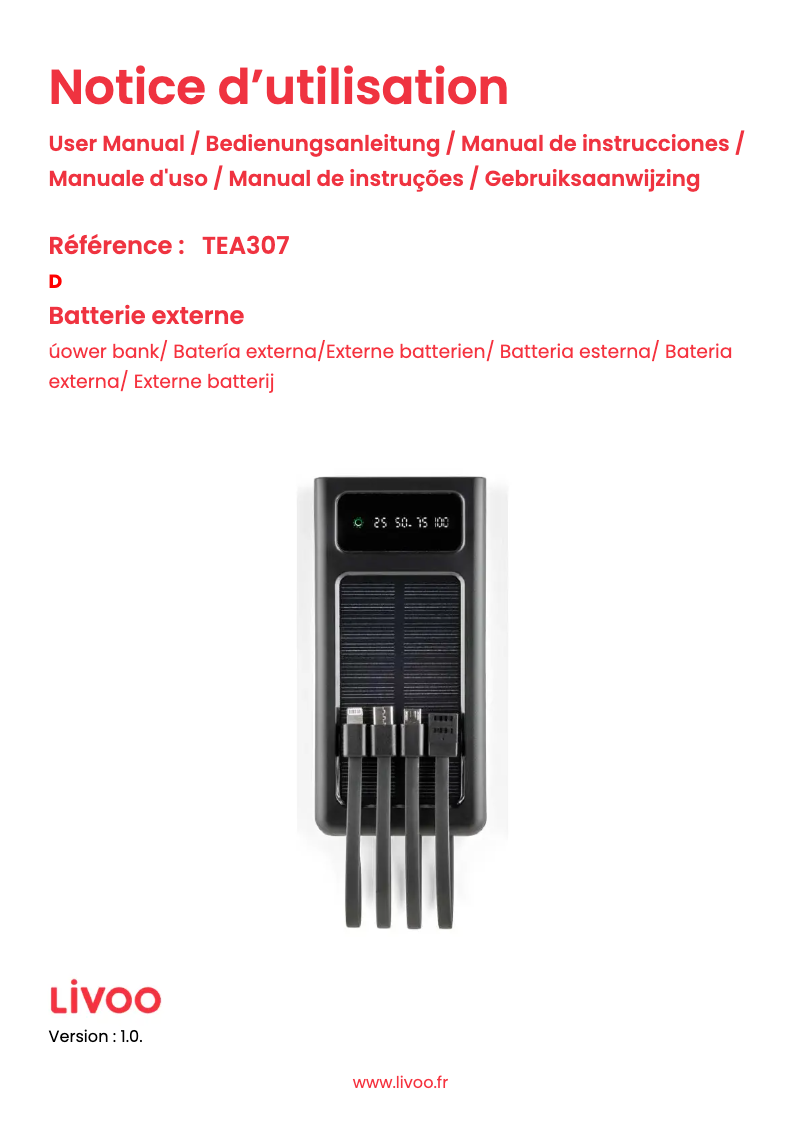 Page 1 de la notice Manuel utilisateur Livoo TEA307
