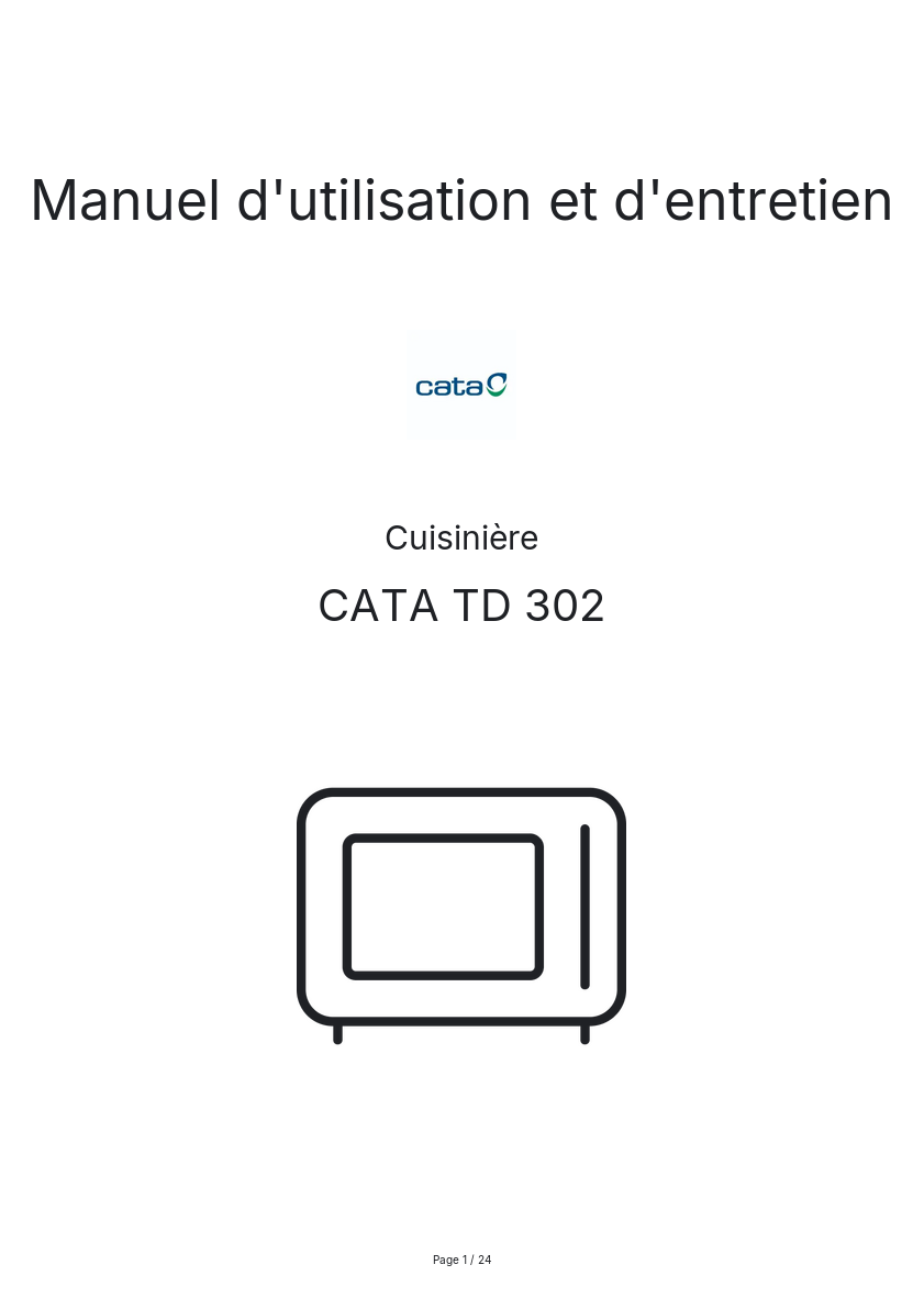 Page n°1 - Manuel d'utilisation et d'entretien CATA TD 302