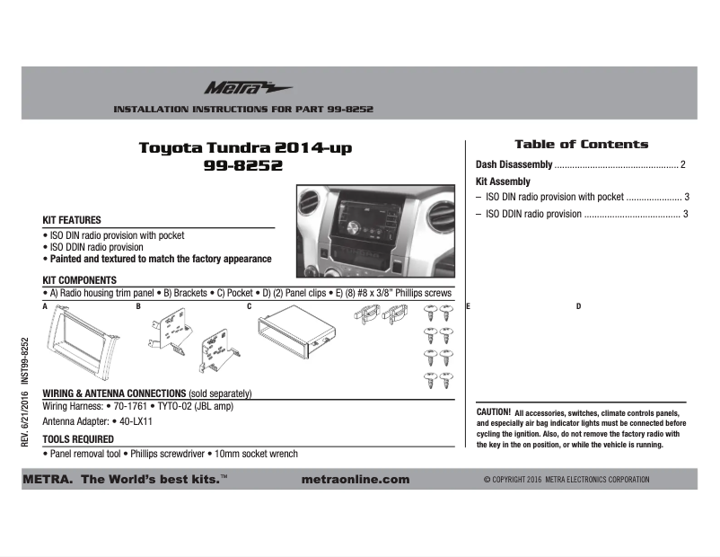 Page n°1 - Manuel utilisateur Metra 99-8252