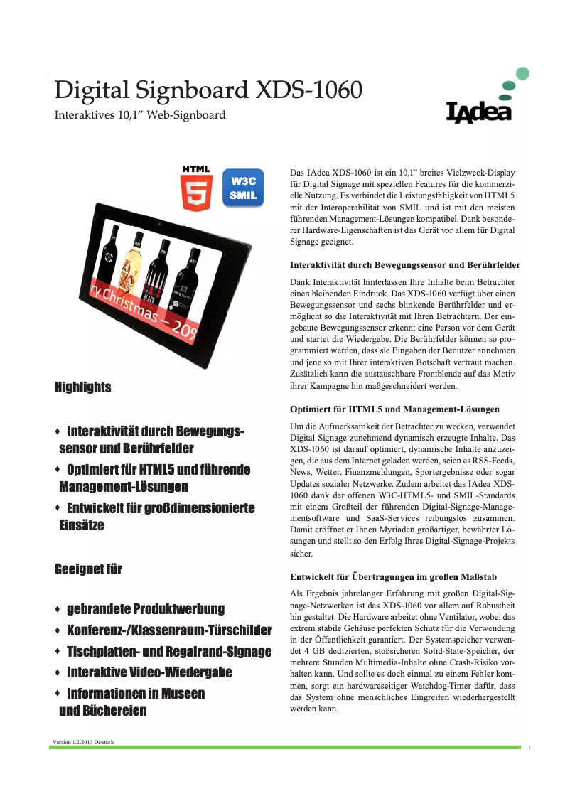 Page n°1 - Manuel utilisateur Iadea XDS-1060