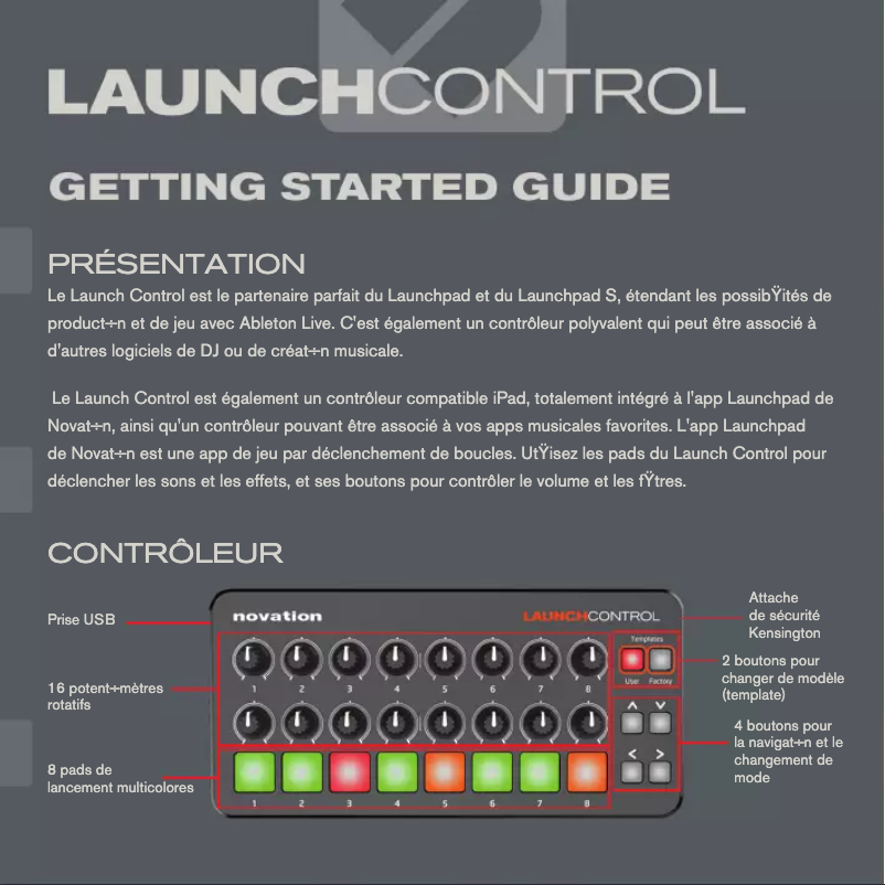 Page 1 de la notice Manuel utilisateur Novation Launch Control