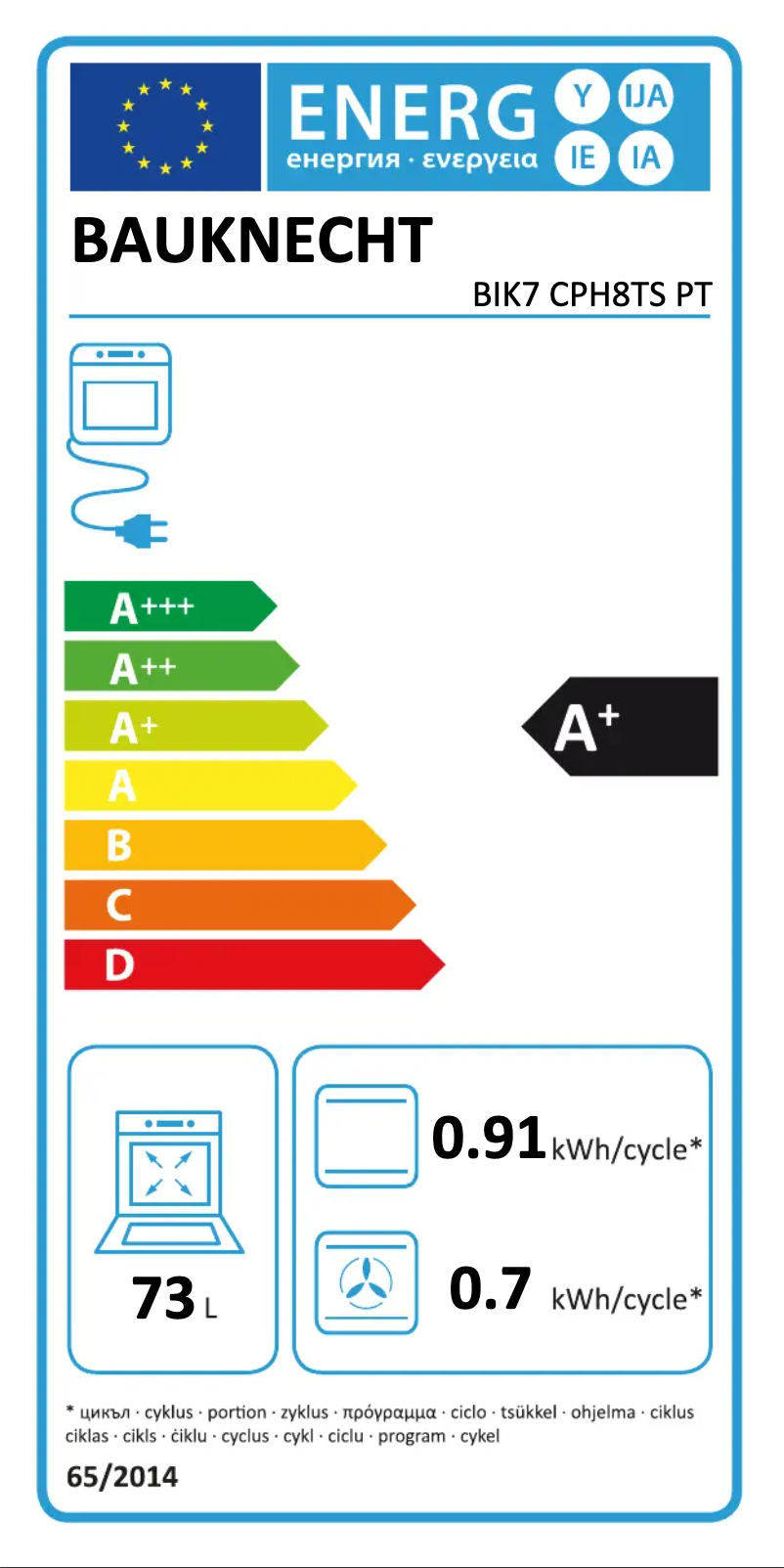 Page n°1 - Label énergétique Bauknecht BIK7 CPH8TS PT