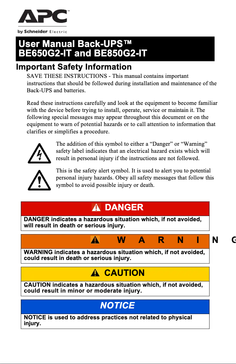 Page 1 de la notice Manuel utilisateur APC Back-UPS 650VA