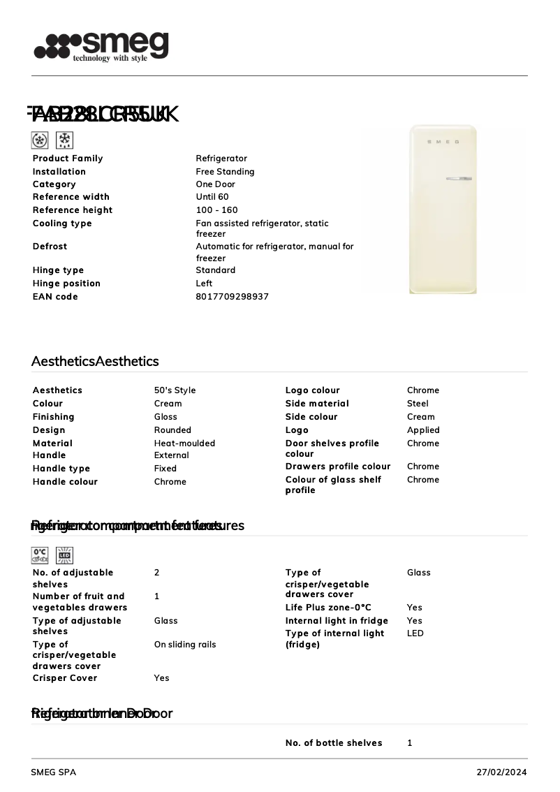 Page n°1 - Fiche technique Smeg FAB28LCR5UK