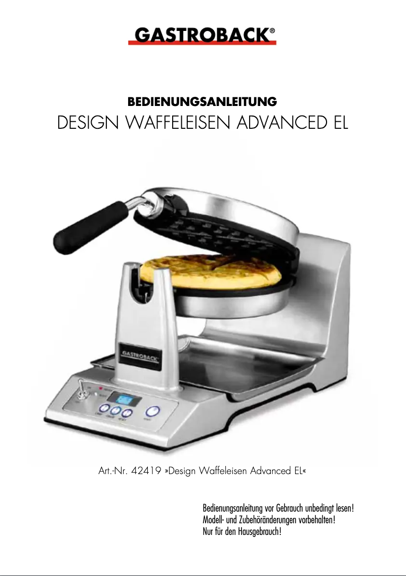 Page 1 de la notice Manuel utilisateur Gastroback Advanced EL 42419