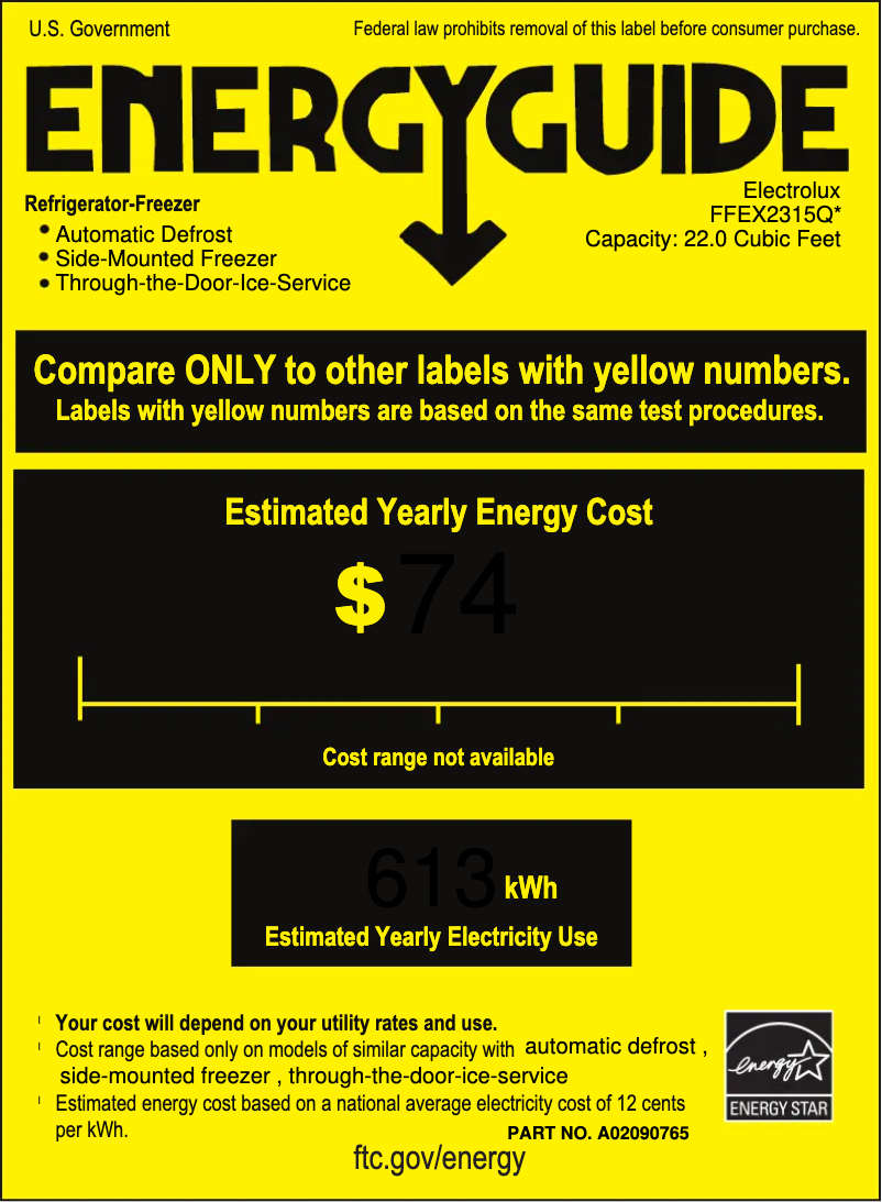 Page 1 de la notice Label énergétique Frigidaire FFEX2315Q