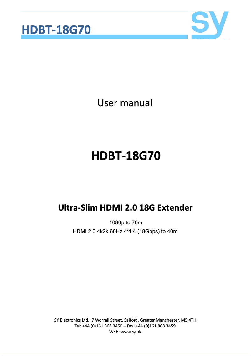 Image de la première page du manuel de l'appareil SY-HDBT-18G70-T