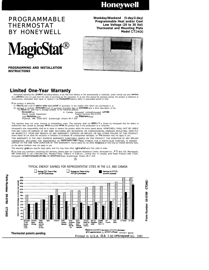 Page n°1 - Manuel utilisateur Honeywell CT2400