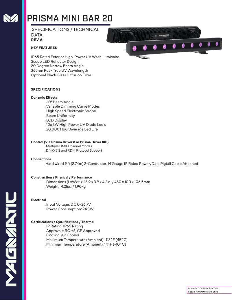 Page 1 de la notice Fiche technique Magmatic Prisma Mini Bar 20