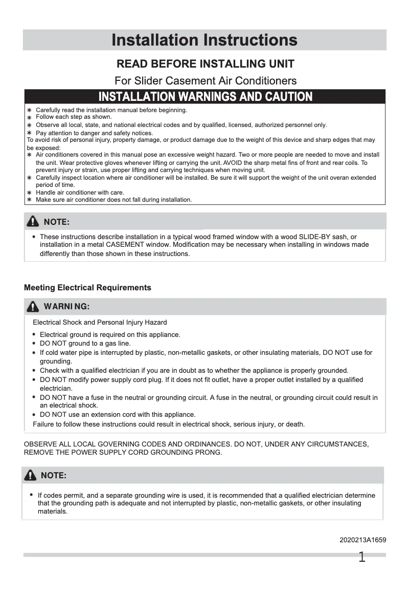 Page 1 de la notice Guide d'installation Frigidaire FFRS0833Q1