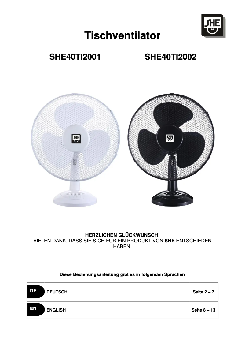 Page n°1 - Manuel utilisateur SHE SHE40TI2002