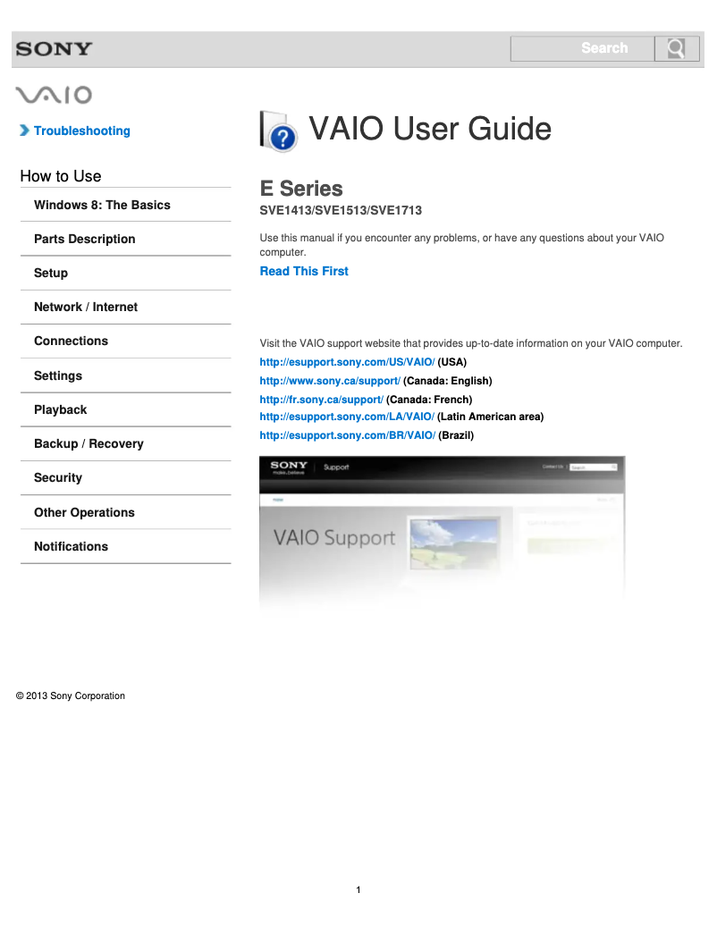 Page n°1 - Manuel utilisateur Sony Vaio SVE1513JCXW