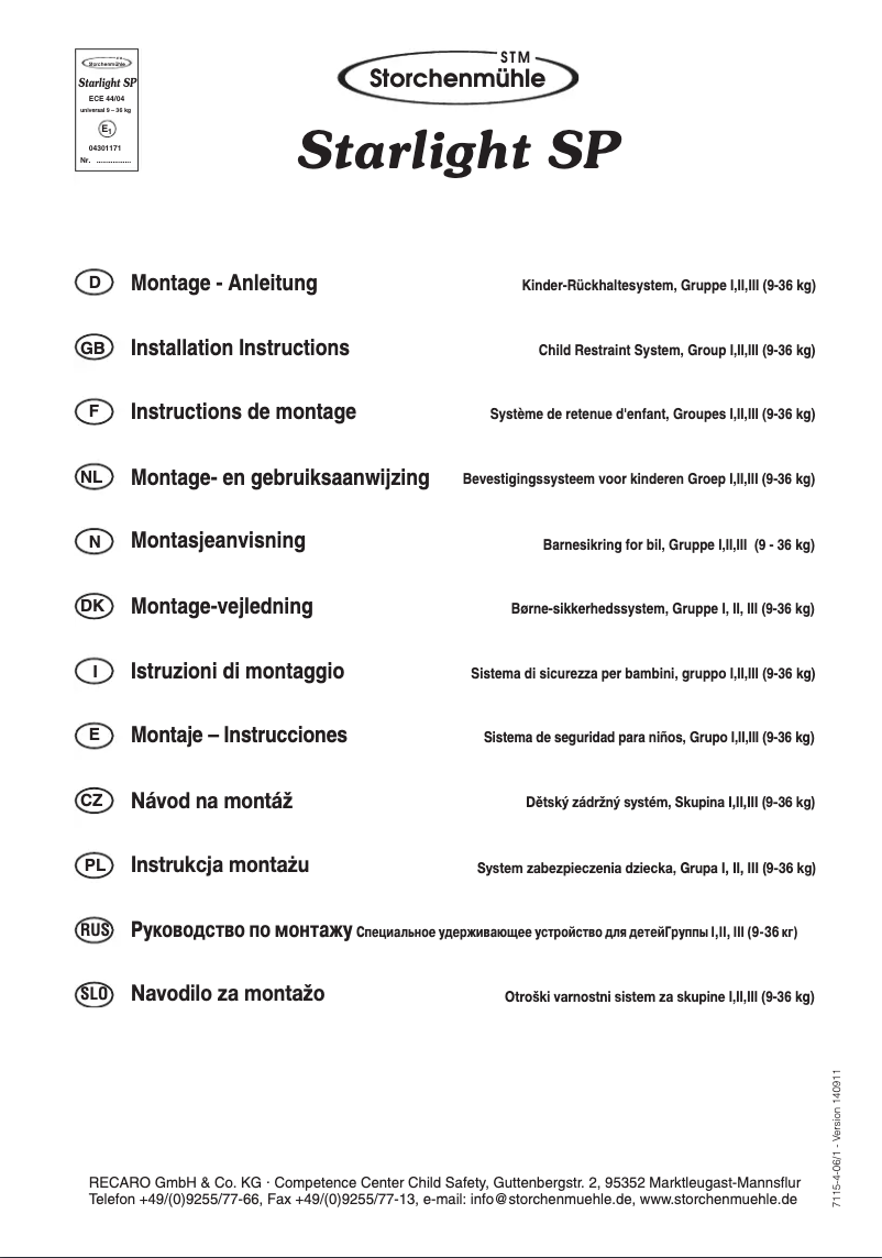 Page 1 de la notice Manuel utilisateur Storchenmuhle Starlight SP