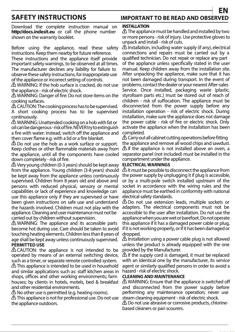 Page 1 de la notice Guide d'installation Indesit RI 860 C