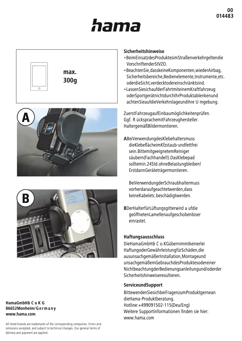 Page 1 de la notice Manuel utilisateur Hama 014483