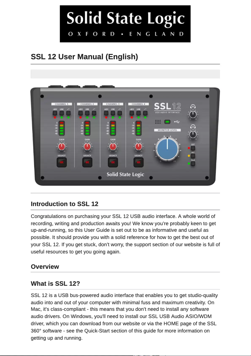 Page 1 de la notice Manuel utilisateur Solid State Logic SSL 12