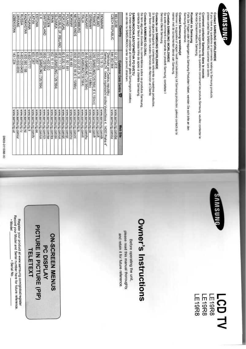 Page 1 de la notice Manuel utilisateur Samsung LE19R8-8BD