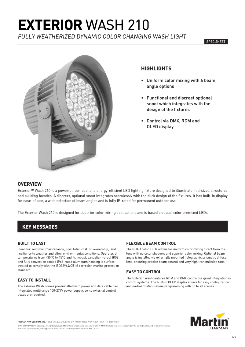 Página 1 del manual Ficha técnica Martin Exterior Wash 210