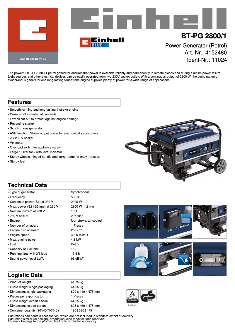 Page n°1 - Manuel utilisateur Einhell BT-PG 2800/1
