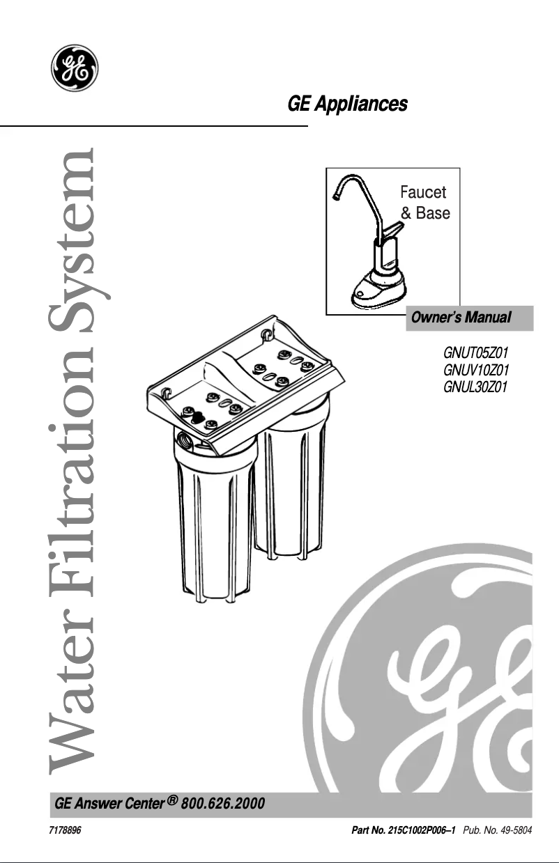 Page 1 de la notice Manuel d'utilisation et d'entretien GE GNUV10Z