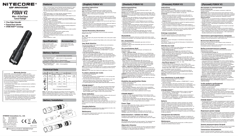 Page 1 de la notice Manuel utilisateur Nitecore P20UV