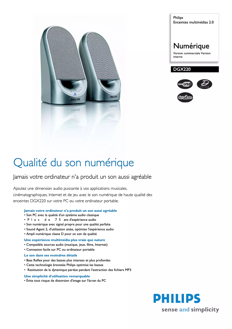 Página 1 del manual Ficha técnica Philips DGX220