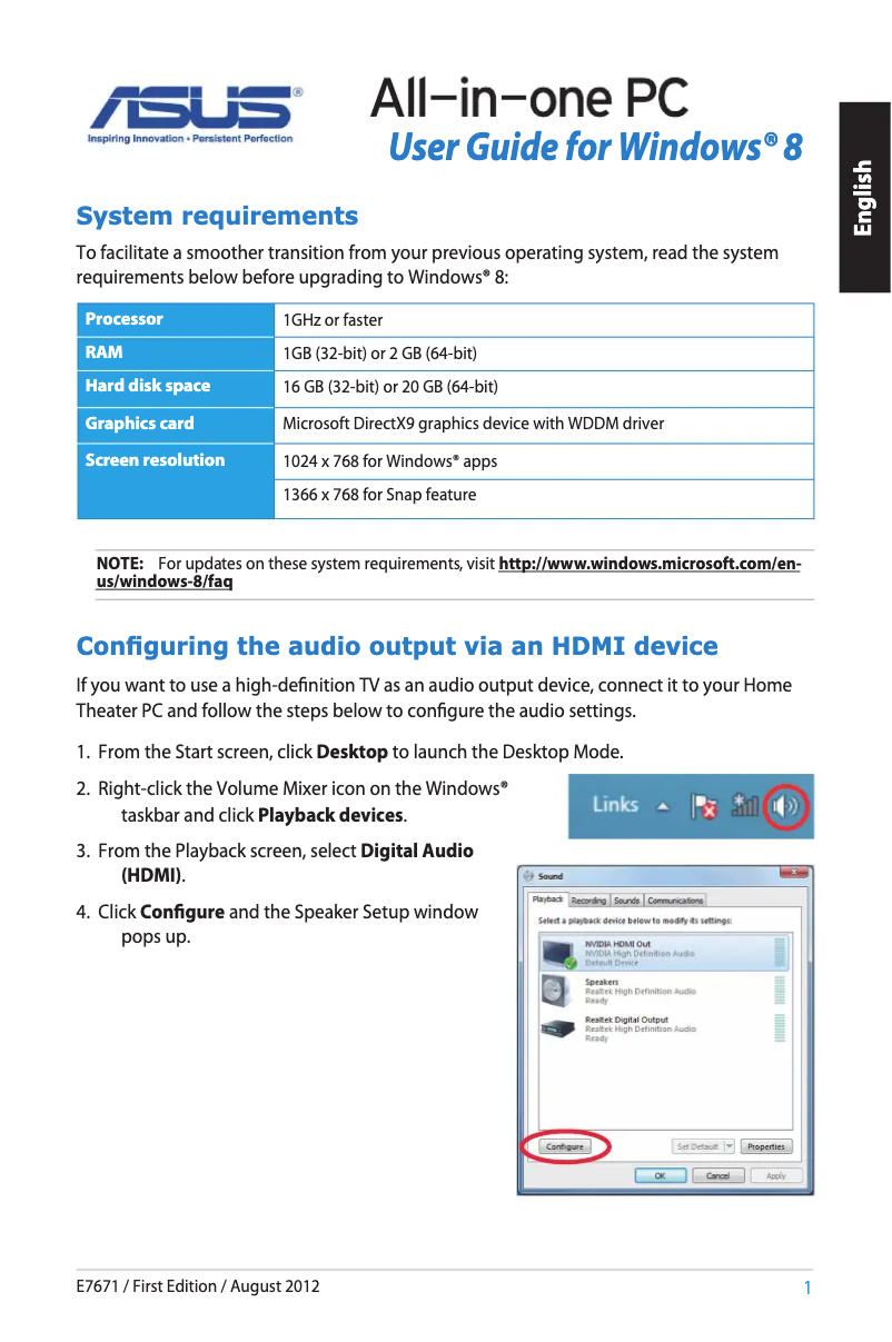 Page 1 de la notice Manuel utilisateur Asus ET2210EUTS