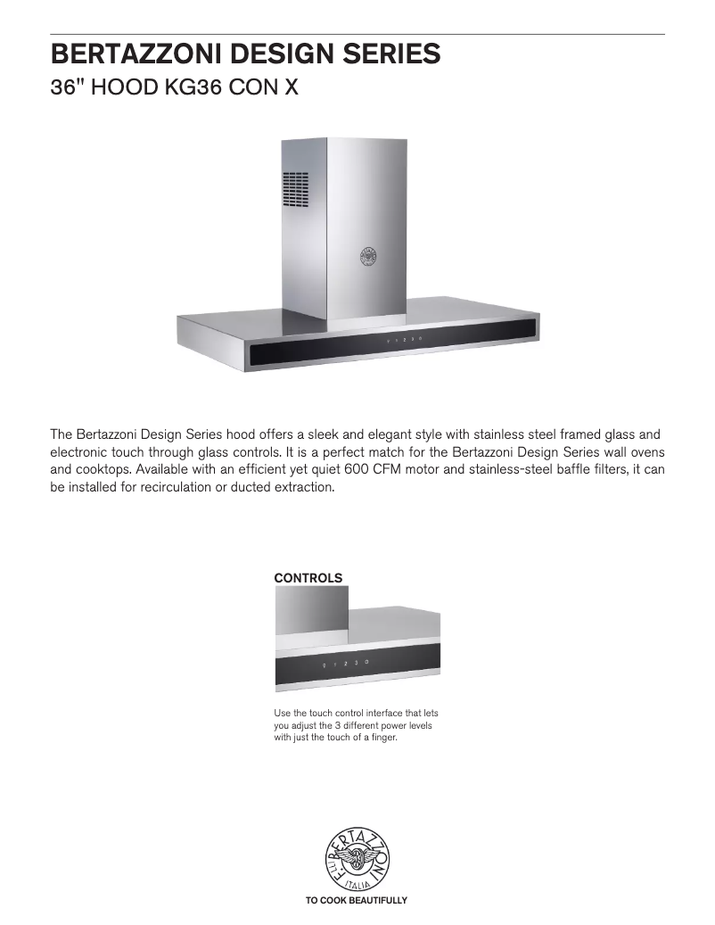 Page 1 de la notice Fiche technique Bertazzoni KG36CONX